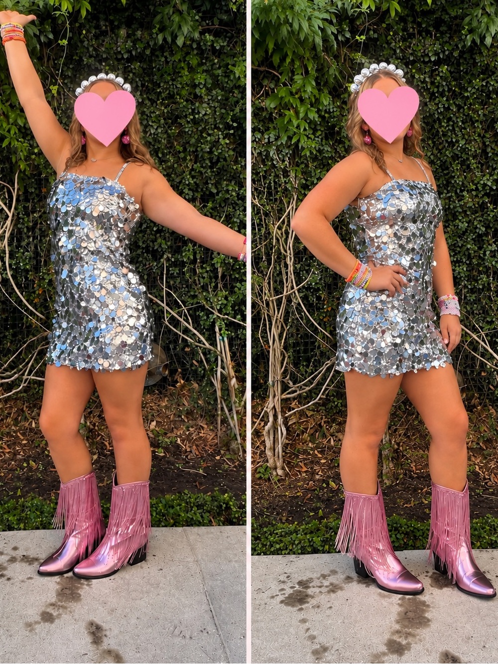 AKIRA Silver Mirror Sequin Mini Dress M Rhinestone Straps